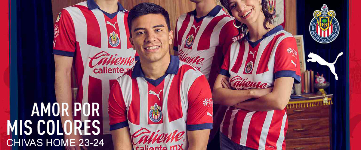 The Puma Chivas 23-24 home jersey is now available at Soccer Center