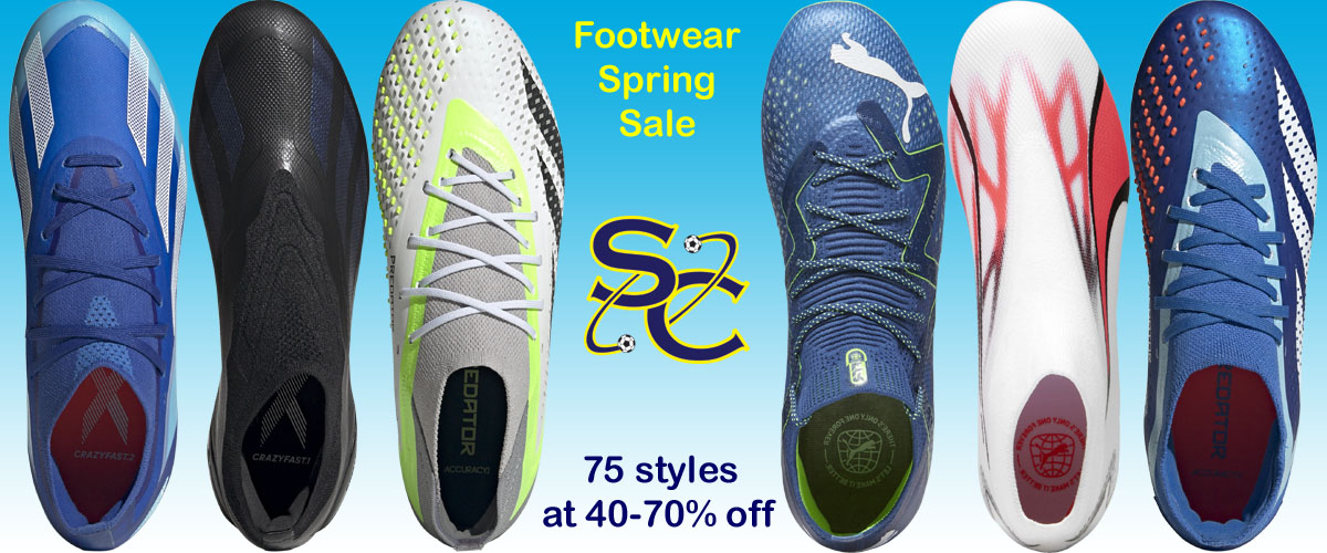 Spring Footwear Sale at Soccer Center, with over 75 styles at 40% off or more.